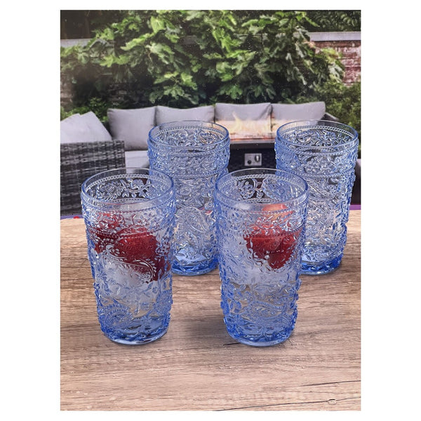 English Elm Paisley Acrylic Drinking Glasses Set Of 4 - 17Oz Hi-Ball Tumblers, Bpa-Free, Shatter-Resistant Style! B095120385-GIGA