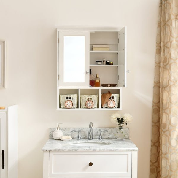 English Elm Bathroom Wall Cabinet with Mirrors, Extra Large Medicine Storage, 2 Doors 2 Shelves + 3 Festive Baskets W1801109067