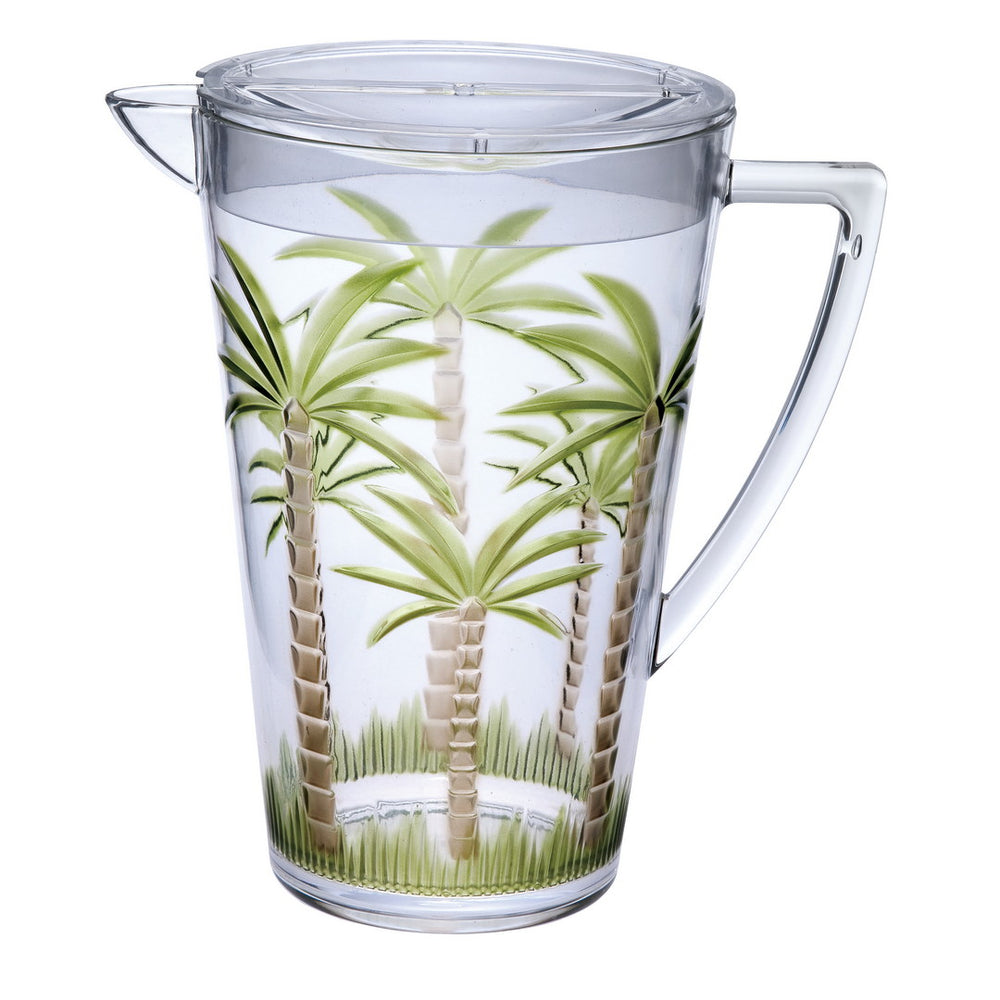 English Elm 2.75 Quarts Palm Tree Pitcher - Unbreakable Diamond-Cut Acrylic Drink Pitcher with Lid, BPA-Free, 2.75 Quarts, Clear, 2.75 Quarts B095120401
