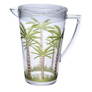 English Elm 2.75 Quarts Palm Tree Pitcher - Unbreakable Diamond-Cut Acrylic Drink Pitcher with Lid, BPA-Free, 2.75 Quarts, Clear, 2.75 Quarts B095120401