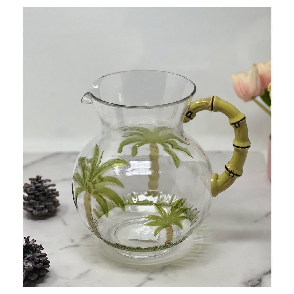 English Elm 3 Quarts Palm Tree Pitcher Clear Diamond-Cut Acrylic, Unbreakable BPA-Free with Bamboo Handle and Spout B095120330