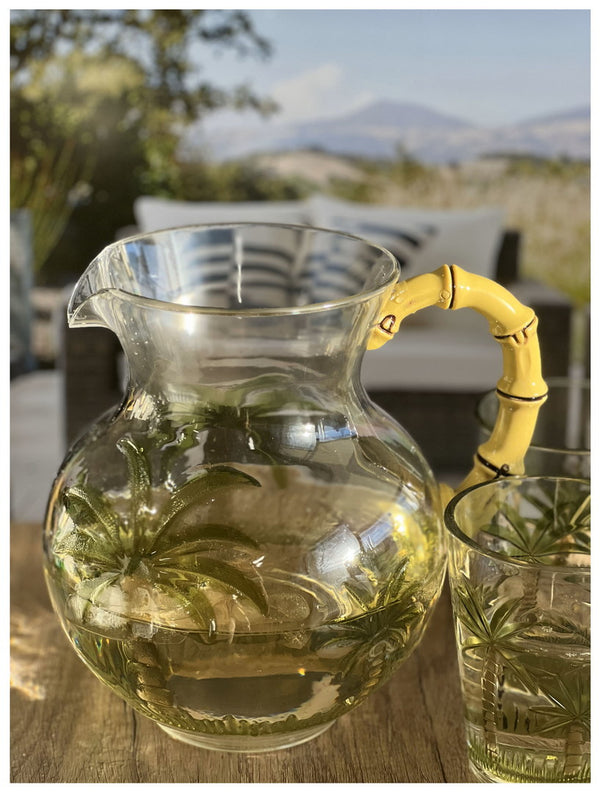 English Elm 3 Quarts Palm Tree Pitcher Clear Diamond-Cut Acrylic, Unbreakable BPA-Free with Bamboo Handle and Spout B095120330