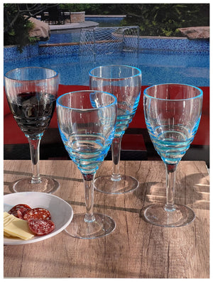 English Elm Swirl Plastic Wine Glasses Set of 4 12oz - BPA-Free Acrylic, Unbreakable Stemware, Dishwasher Safe Elegance Blue B095120394