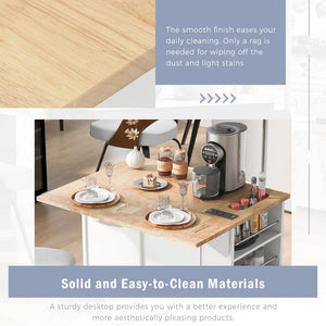 English Elm Kitchen Island Cart with Drop Leaf Power Outlet Rubberwood Top Wine Rack Rolling White WF305556AAW