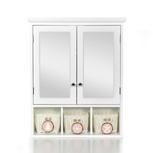 English Elm Bathroom Wall Cabinet with Mirrors, Extra Large Medicine Storage, 2 Doors 2 Shelves + 3 Festive Baskets W1801109067
