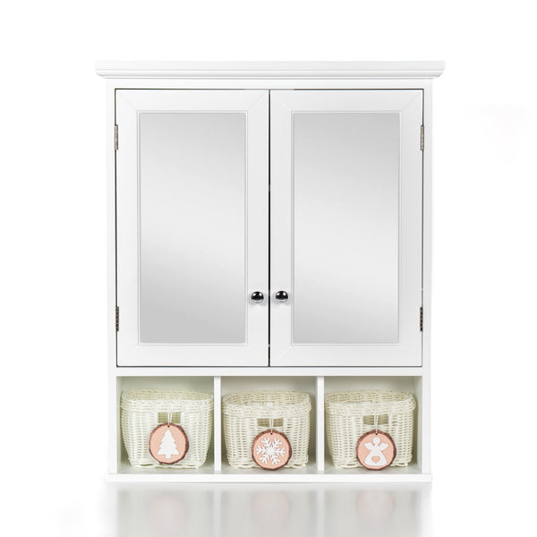English Elm Bathroom Wall Cabinet with Mirrors, Extra Large Medicine Storage, 2 Doors 2 Shelves + 3 Festive Baskets W1801109067
