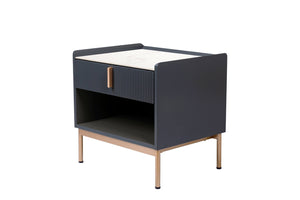 English Elm Modern Sintered Stone Top Nightstand with Gold Legs and Charcoal Wood Frame B091119904