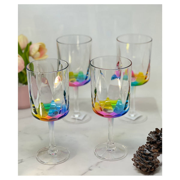 English Elm Rainbow Diamond 16oz Acrylic Wine Glasses Set of 4 — Unbreakable, BPA-Free, Crystal Clear Stemware for Parties and Patio B095120333