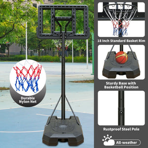English Elm Portable Basketball Hoop Steel Frame 44 Inch Backboard Adjusts 6.6 to 10 Feet Outdoor W1408P358677