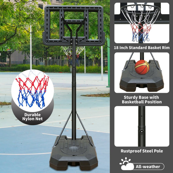 English Elm Portable Basketball Hoop Steel Frame 44 Inch Backboard Adjusts 6.6 to 10 Feet Outdoor W1408P358677