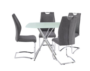 English Elm 36" Frosted Tempered Glass Square Dining Table with Chrome Legs Seats Four B091119898