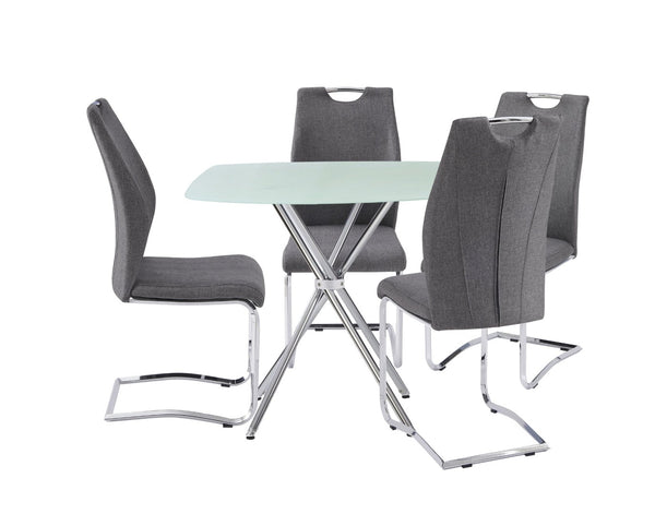 English Elm 36" Frosted Tempered Glass Square Dining Table with Chrome Legs Seats Four B091119898