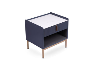 English Elm Modern Sintered Stone Top Nightstand with Gold Legs and Charcoal Wood Frame B091119904