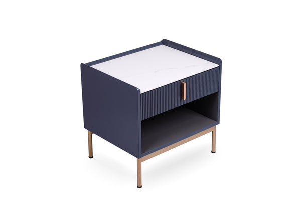 English Elm Modern Sintered Stone Top Nightstand with Gold Legs and Charcoal Wood Frame B091119904