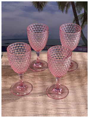 English Elm Diamond Cut Acrylic Wine Glasses Set Of 4 - Shatterproof 12Oz Bpa-Free Crystal Clear Elegance B095120380