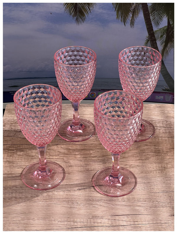 English Elm Diamond Cut Acrylic Wine Glasses Set Of 4 - Shatterproof 12Oz Bpa-Free Crystal Clear Elegance B095120380