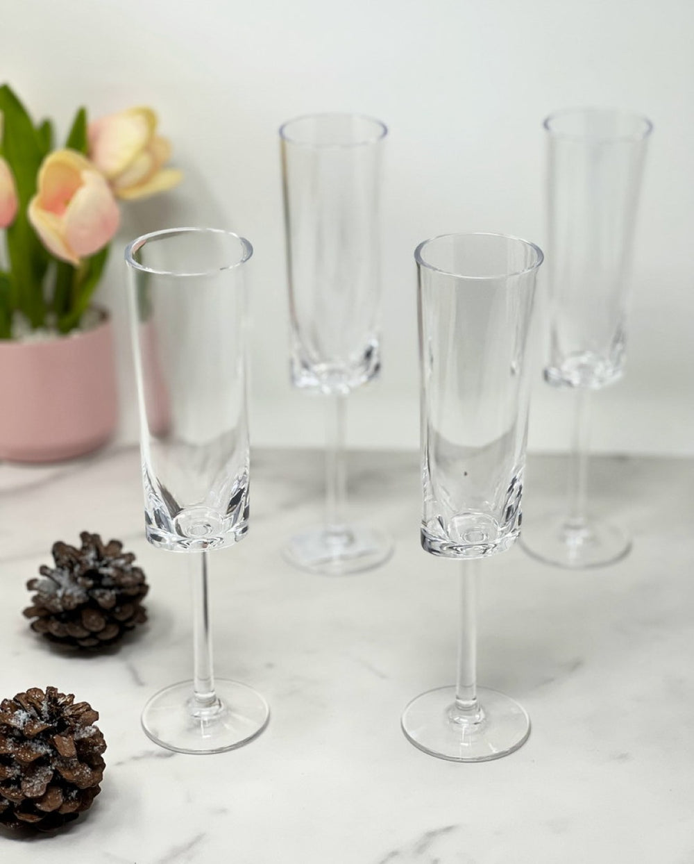 English Elm Oval Halo Plastic Champagne Flutes Set Of 4, Unbreakable Tritan Glasses For Elegant Celebrations B095120350-GIGA