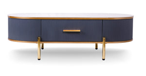 English Elm Modern Sintered Stone Coffee Table with Gold Pleated Accents and Integrated Drawer B091119902