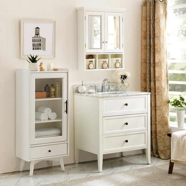 English Elm Bathroom Wall Cabinet with Mirrors, Extra Large Medicine Storage, 2 Doors 2 Shelves + 3 Festive Baskets W1801109067
