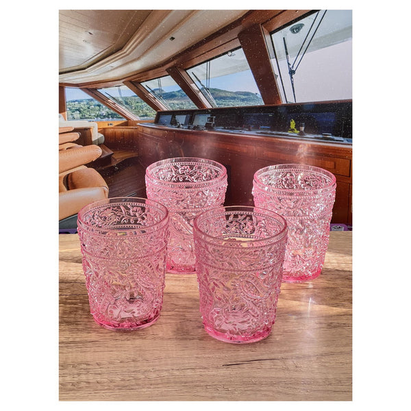 English Elm Paisley 13oz Acrylic Drinking Glasses Set of 4 - Shatterproof, BPA-Free Pink Tumblers, Dishwasher Safe B095120383