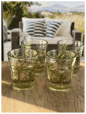 English Elm Palm Tree Design Acrylic Tumblers Set Of 4 | 15Oz Bpa-Free Drinkware For Beachy Entertaining B095120325-GIGA