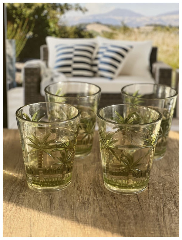 English Elm Palm Tree Design Acrylic Tumblers Set Of 4 | 15Oz Bpa-Free Drinkware For Beachy Entertaining B095120325-GIGA