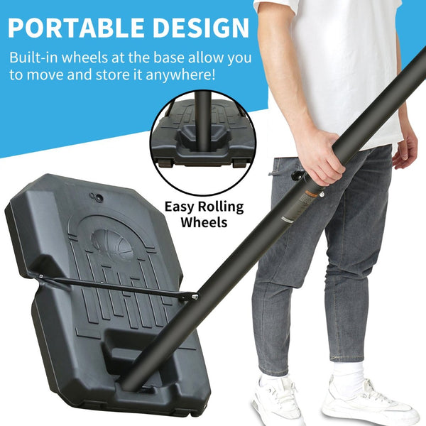 English Elm Portable Basketball Hoop Steel Frame 44 Inch Backboard Adjusts 6.6 to 10 Feet Outdoor W1408P358677
