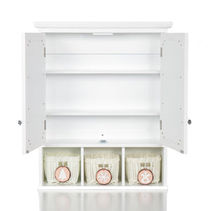 English Elm Bathroom Wall Cabinet with Mirrors, Extra Large Medicine Storage, 2 Doors 2 Shelves + 3 Festive Baskets W1801109067