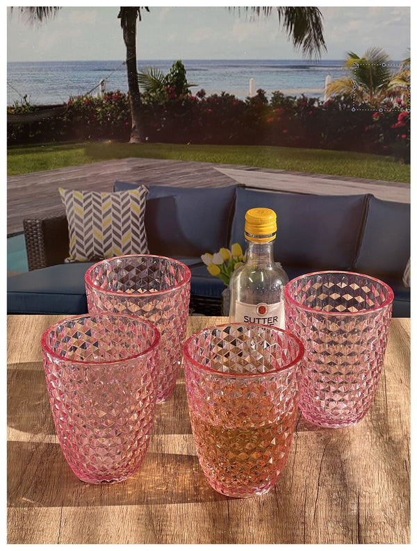 English Elm Diamond Cut Acrylic Glasses Set Of 4 (12Oz) - Elegant, Shatter-Resistant Drinkware, Bpa-Free! B095120374