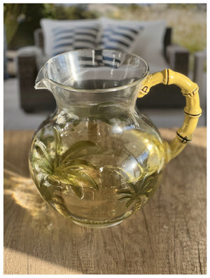 English Elm 3 Quarts Palm Tree Pitcher Clear Diamond-Cut Acrylic, Unbreakable BPA-Free with Bamboo Handle and Spout B095120330