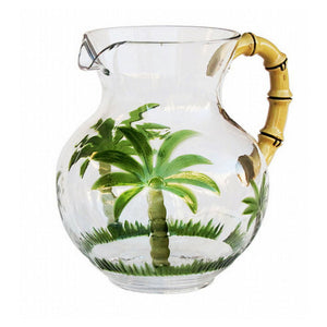 English Elm 3 Quarts Palm Tree Pitcher Clear Diamond-Cut Acrylic, Unbreakable BPA-Free with Bamboo Handle and Spout B095120330