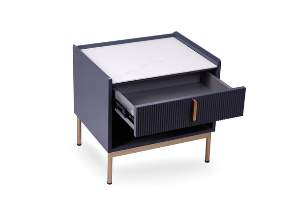 English Elm Modern Sintered Stone Top Nightstand with Gold Legs and Charcoal Wood Frame B091119904