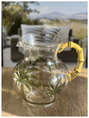English Elm 3 Quarts Palm Tree Pitcher Clear Diamond-Cut Acrylic, Unbreakable BPA-Free with Bamboo Handle and Spout B095120330