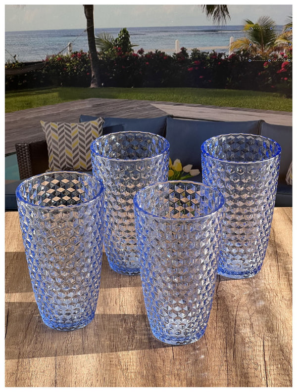 English Elm Diamond Cut Acrylic Drinking Glasses Set Of 4, 19Oz Tumblers - Stylish, Bpa-Free, Shatter-Resistant! B095120376
