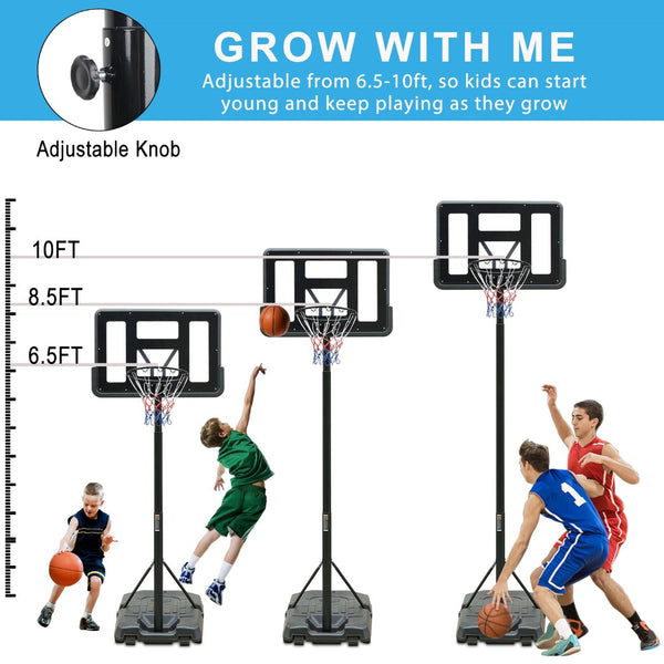 English Elm Portable Basketball Hoop Steel Frame 44 Inch Backboard Adjusts 6.6 to 10 Feet Outdoor W1408P358677