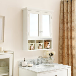 English Elm Bathroom Wall Cabinet with Mirrors, Extra Large Medicine Storage, 2 Doors 2 Shelves + 3 Festive Baskets W1801109067