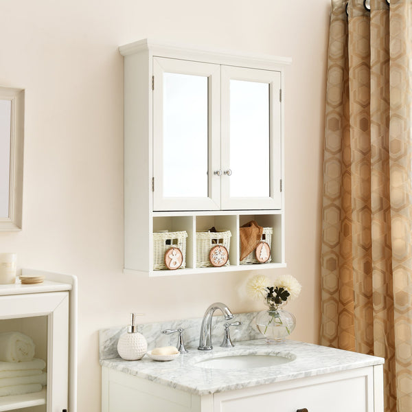 English Elm Bathroom Wall Cabinet with Mirrors, Extra Large Medicine Storage, 2 Doors 2 Shelves + 3 Festive Baskets W1801109067