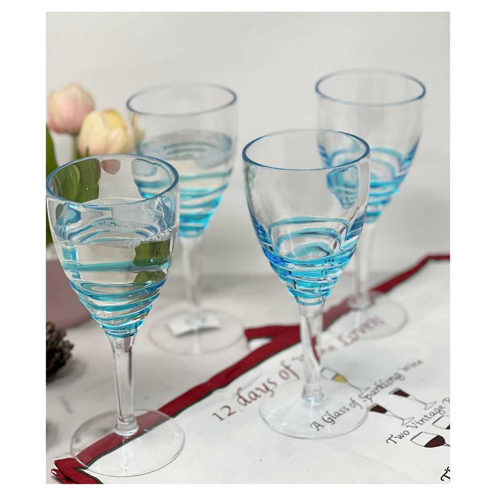 English Elm Swirl Plastic Wine Glasses Set of 4 12oz - BPA-Free Acrylic, Unbreakable Stemware, Dishwasher Safe Elegance Blue B095120394