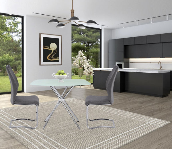English Elm 36" Frosted Tempered Glass Square Dining Table with Chrome Legs Seats Four B091119898