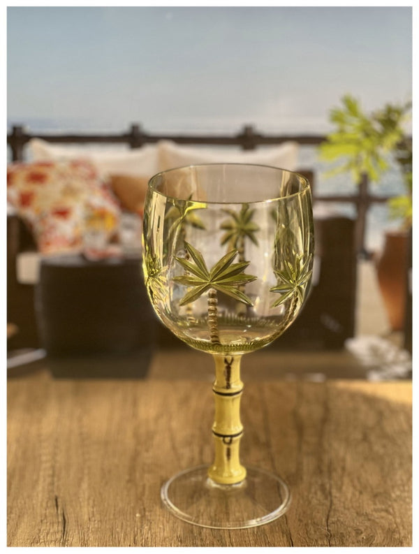 English Elm Palm Tree Acrylic Wine Glasses Set Of 4, Unbreakable 16Oz Bpa-Free For Poolside & Outdoor Fun B095120329-GIGA