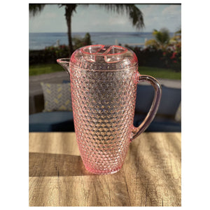 English Elm 2.5 Quart Diamond-Cut Unbreakable Pitcher with Lid — BPA-Free Acrylic, Elegant Serveware for Entertaining Pink B095120308