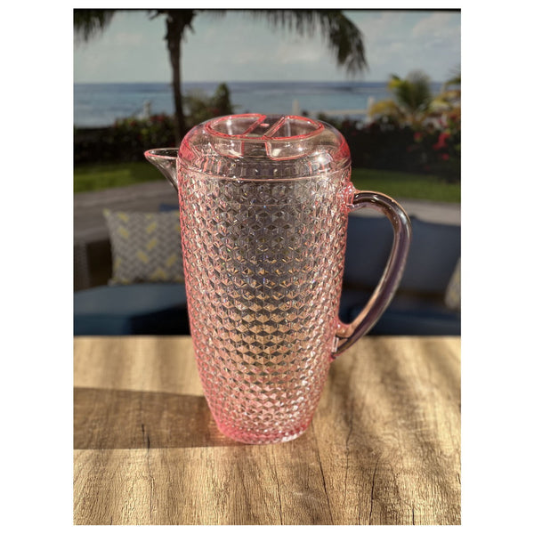 English Elm 2.5 Quart Diamond-Cut Unbreakable Pitcher with Lid — BPA-Free Acrylic, Elegant Serveware for Entertaining Pink B095120308