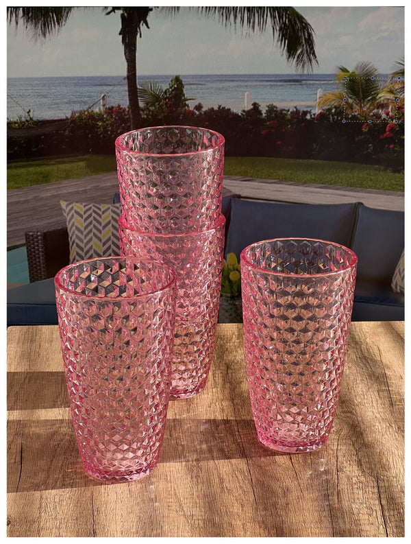 English Elm Diamond Cut Acrylic Drinking Glasses Set Of 4 | Stylish 19Oz Tumblers For Cocktails & Everyday Use B095120377