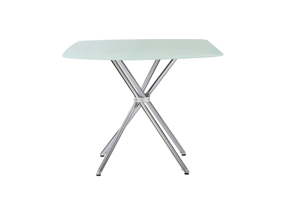 English Elm 36" Frosted Tempered Glass Square Dining Table with Chrome Legs Seats Four B091119898