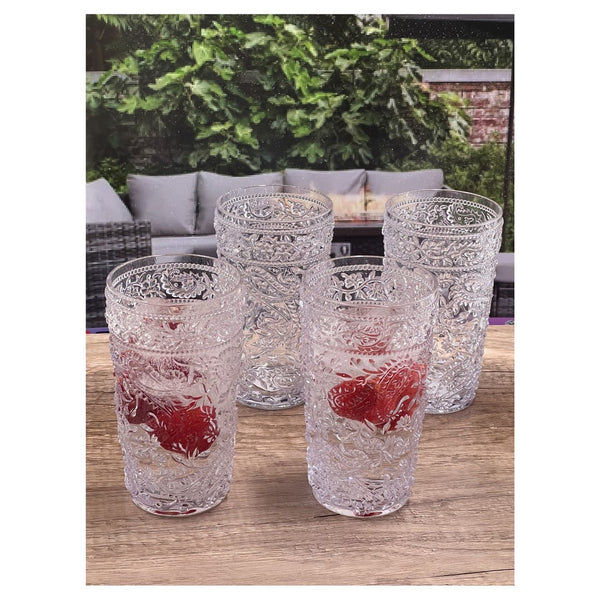 English Elm Paisley Acrylic Hi-Ball Glass Set Of 4 | Durable, Bpa-Free Drinkware For Effortless Entertaining! B095120384-GIGA