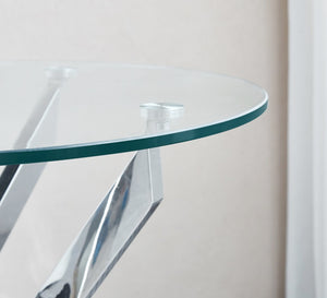 English Elm Modern Round Tempered Glass Side Table with Sculptural Chrome Legs for Living Rooms W1311119905