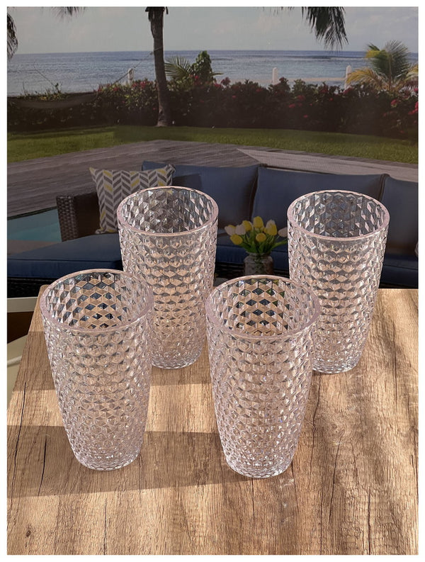 English Elm Diamond Cut Acrylic Glasses Set Of 4 – Stylish, Shatter-Resistant Drinkware For Every Occasion! B095120375