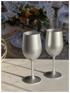 English Elm Metallic Silver Wine Glasses Set Of 4, Shatterproof 12Oz Acrylic For Outdoor Entertaining & More B095120320