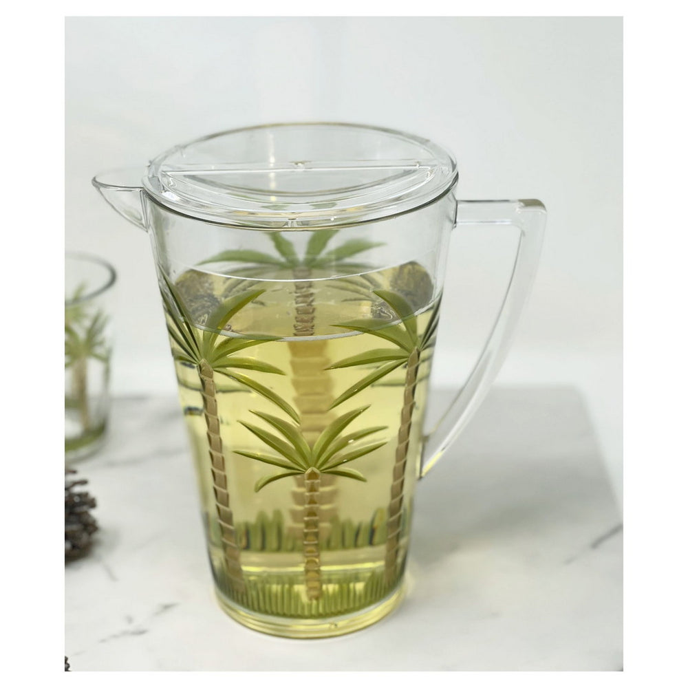 English Elm 2.75 Quarts Palm Tree Pitcher - Unbreakable Diamond-Cut Acrylic Drink Pitcher with Lid, BPA-Free, 2.75 Quarts, Clear, 2.75 Quarts B095120401