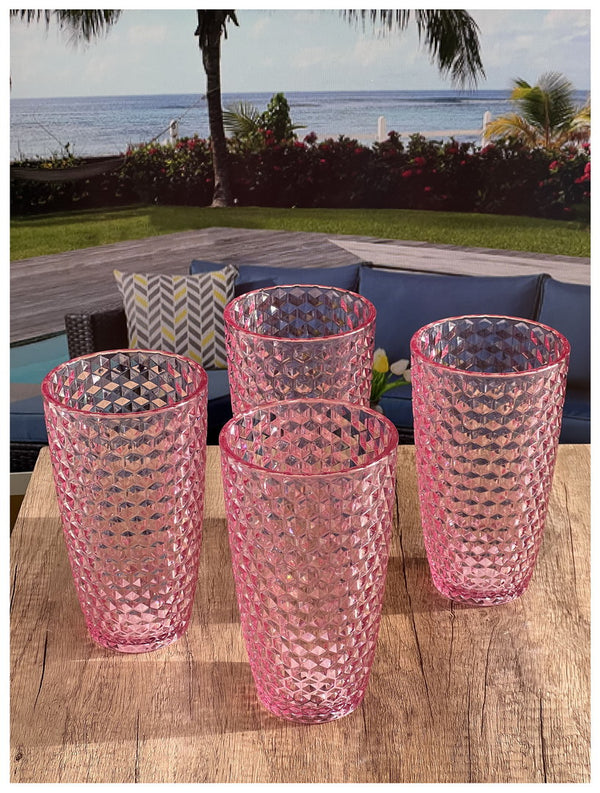 English Elm Diamond Cut Acrylic Drinking Glasses Set Of 4 | Stylish 19Oz Tumblers For Cocktails & Everyday Use B095120377